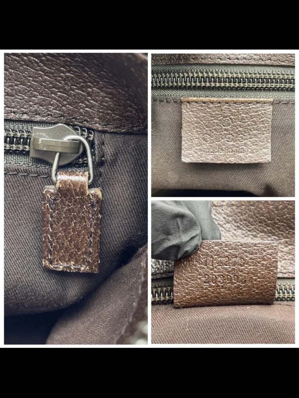 Gucci Beige Brown GG Canvas Messenger Bag with Dark Brown Trim